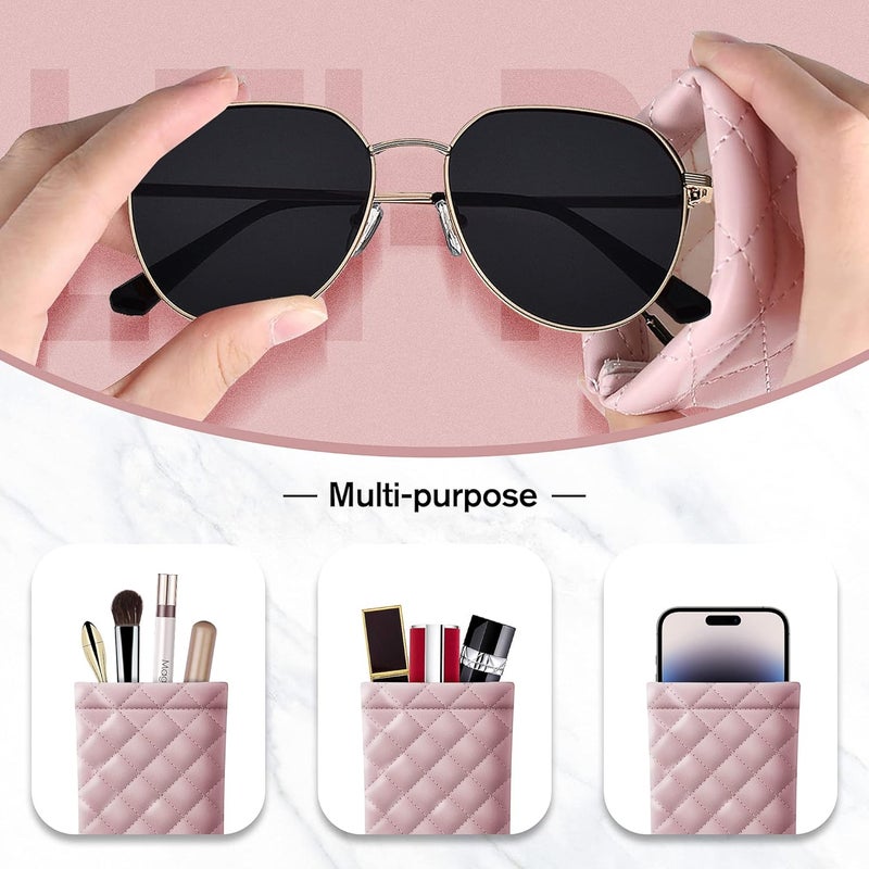 COMF-PRO Store Squeeze Top Sunglass Pouch - Portable Sunglass Organizer Pouch Bags Soft PU Leather Glasses 2 Pack - Image 5